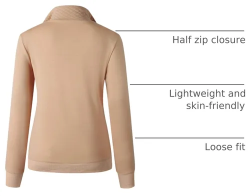 Vista 4 de Sudadera de manga larga acolchada para mujer, diseño casual, con cremallera, color liso. JNINTH
