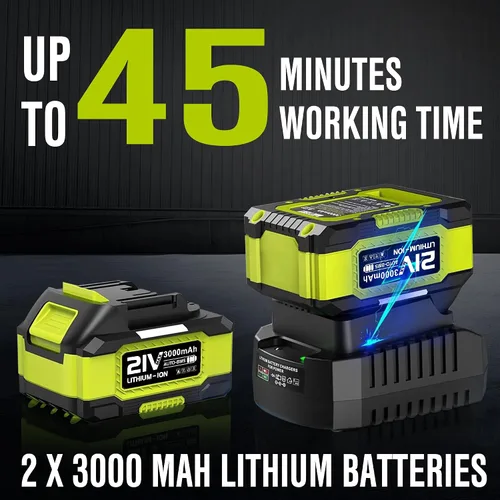 Vista 3 de EWORK Soplador de hojas inalámbrico de 21 V, potente modo turbo y 550 CFM, baterías de 2×3.0Ah y cargador rápido, sopladores eléctricos ligeros