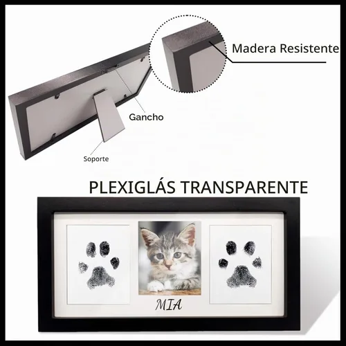 Vista 6 de Kit de marco de huellas para perro, gato y bebé, marco conmemorativo de madera extragrande, almohadilla sin tinta y kit de impresión de arcilla Negro
