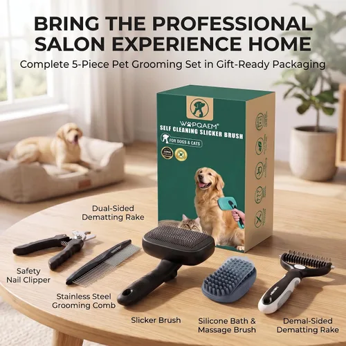 Vista 8 de Kit de 5 cepillos de aseo para perros, desprendimiento para gatos y perros de pelo largo Negro 5 piezas.