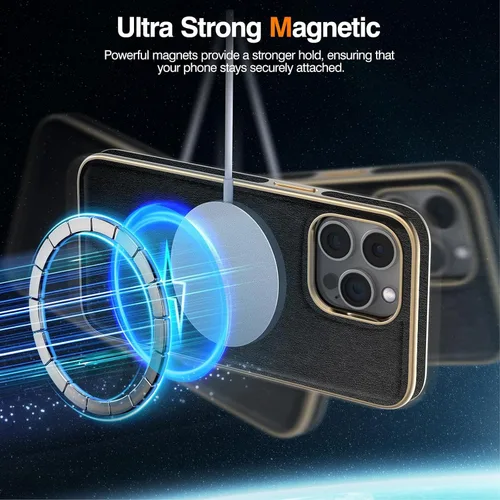 Vista 3 de LOHASIC Funda de piel para iPhone 15 Pro Max, funda magnética suave compatible con accesorios MagSafe, funda de diseño minimalista clásico i Phone