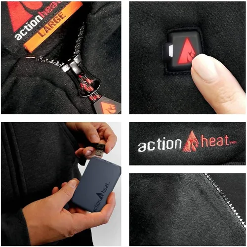 Vista 6 de ActionHeat Rechargeable 5V Battery Heated Hoodie Unisex, Heating Hoodie with Touch Operation, Tri-Zone Heating System