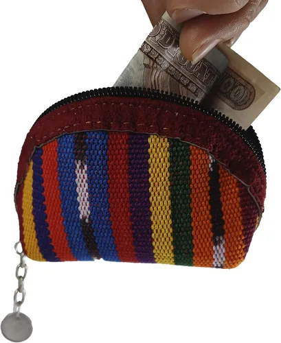 Vista 5 de Llavero de tela Maya hecho a mano Pequeña bolsa con cremallera para mujer