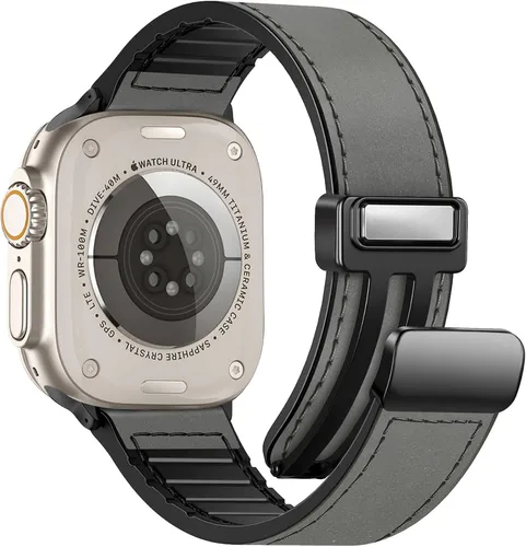 Vista 15 de Correas de cuero magnéticas compatibles con Apple Watch 42mm (Serie 10/11) 41mm 40mm 38mm para hombres y mujeres, cuero genuino con hebilla