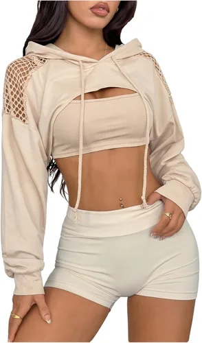 Vista 12 de SweatyRocks - Sudadera de manga larga, informal, corta, con diseño de abertura frontal, para mujer Negro sólido