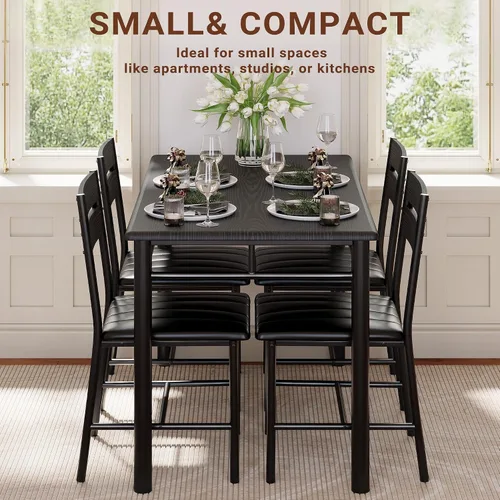 Vista 5 de Juego de mesa de comedor IRONCK para 4, mesa de cocina de madera con sillas tapizadas para cocina y comedor, juego de comedor compacto para espacios