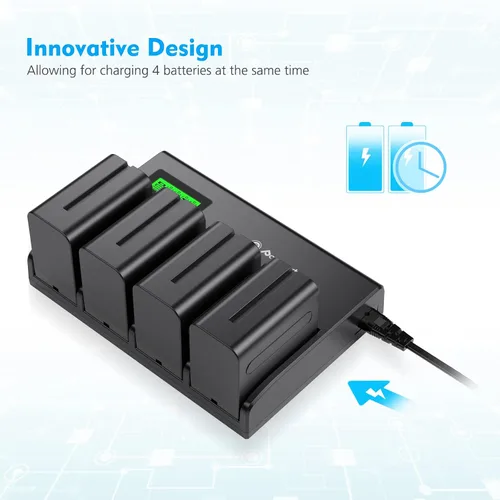 Vista 6 de Powerextra Cargador de batería de 4 canales con pantalla LCD para cámara Sony NP-F970, NP-F960, NP-F950, NP-F930, NP-F770, NP-F750, NP-F570, NP-F550