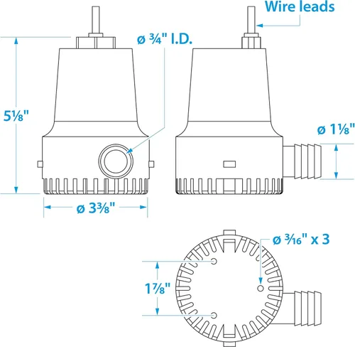 Vista 3 de Seachoice Bomba de sentina duradera, 1,000 GPH, 12V, 5.5 amperios, fusible de 7 A