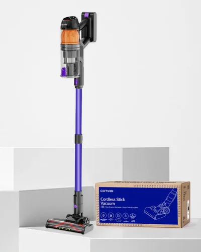 Vista 6 de Aspiradora inalámbrica, 500W 40KPa 60 minutos, aspiradoras para el hogar, potente aspiradora de palo con luz verde, aspiradora inalámbrica Morado