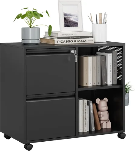 Vista 22 de MIIIKO - Archivador de 3 cajones con cerradura, archivadores verticales de metal negro para oficina en casa, archivadores completamente ensamblados