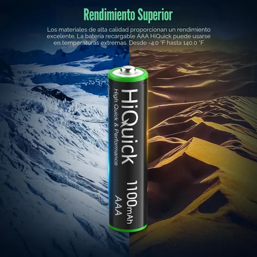 Vista 8 de HiQuick Pilas AAA recargables paquete de 8, baterías AAA triples NiMH de 1100 mAh precargadas