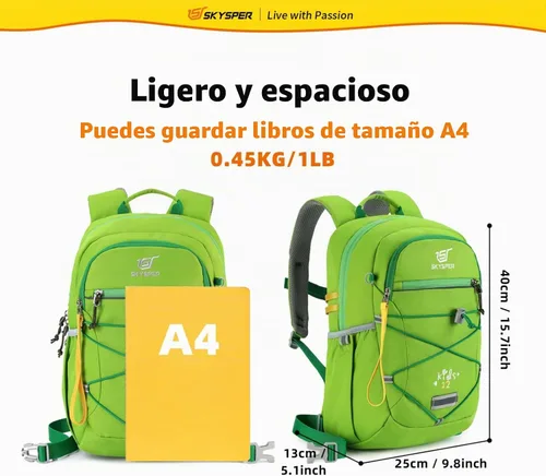 Vista 5 de SKYSPER Mochila para Niños 12L Bolsa Escolar para Niños y Niñas Edades 4-8 para Viajes, Días de Paseo y Clases Applegreen