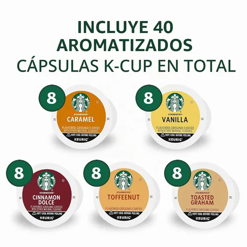 Vista 2 de Cápsulas de café K-Cup de Starbucks, Café con sabor caliente o helado, Paquete variado, 40 cápsulas Keurig Cápsulas K-Cup 100% Arabica