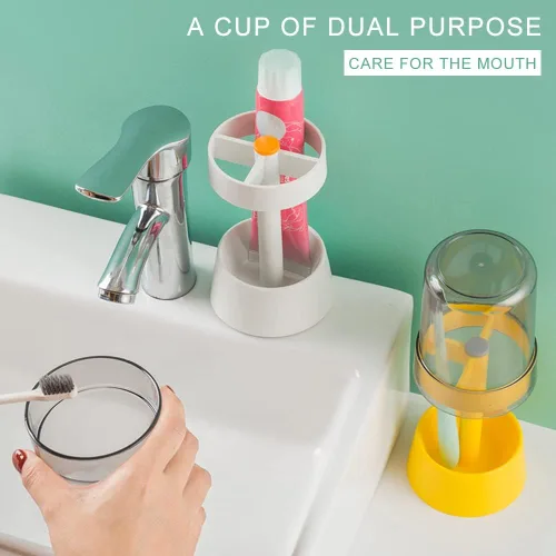 Vista 2 de Soporte para cepillo de dientes con taza/cubierta cubierta, organizador de Azul