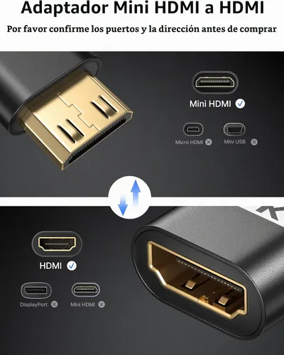 Vista 3 de JSAUX Adaptador Mini HDMI a HDMI, Cable Mini HDMI macho a HDMI hembra con 4K 60Hz HDR 3D 18Gbps, Compatible con cámara, videocámara, Raspberry Pi