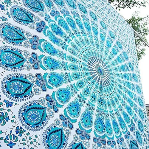 Vista 38 de Tapiz hippie indio bohemio psicodélico dorado azul pavo real mandala colgante en la pared (negro blanco, Queen (84 x 90 pulgadas) (84.6 x 90.6 in)
