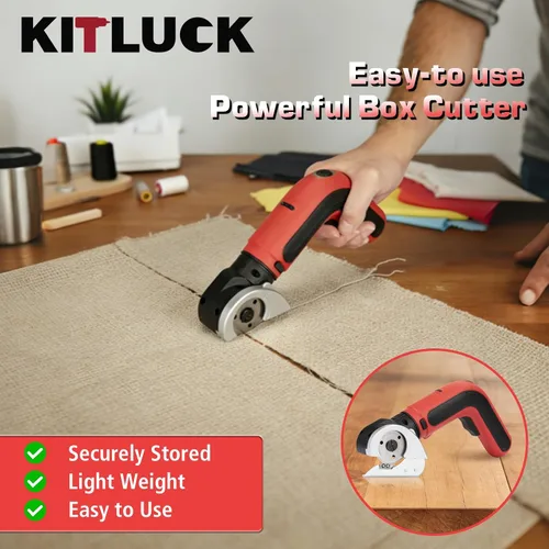Vista 7 de KITLUCK Tijeras eléctricas inalámbricas, cortador de caja de cartón recargable de 4 V, cortador de caja eléctrico de iluminación con una hoja