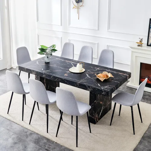 Vista 15 de gopop Mesa de comedor de mármol de 63 pulgadas, tablero de mesa de comedor MDF con patrón de mármol y base para cocina y comedor.