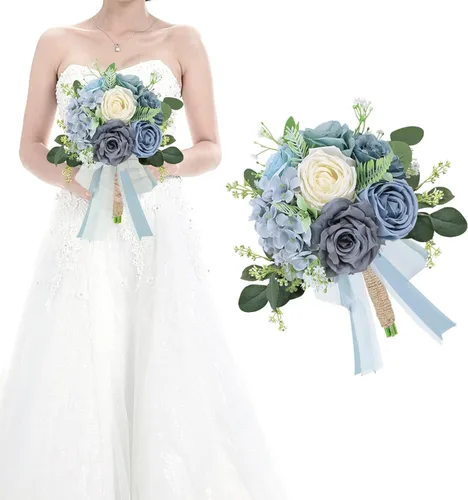 Vista 19 de Ramos de novia bohemios para boda, ramos de 9 pulgadas de flores artificiales para decoraciones de centro de mesa de ceremonia y aniversario, rosas
