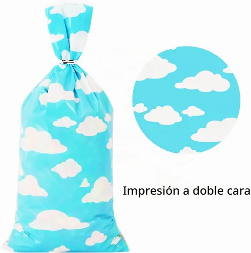 Vista 3 de Lecferrarc 100 bolsas de golosinas con estampado de nubes blancas y cielo azul, nubes blancas, bolsas de dulces de celofán, recuerdos de fiesta