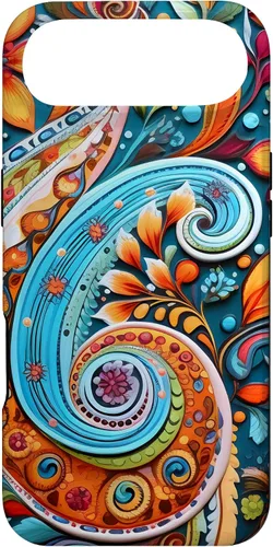 Vista 27 de Vivid Blue and Orange Paisley Floral Art Case for iPhone 17