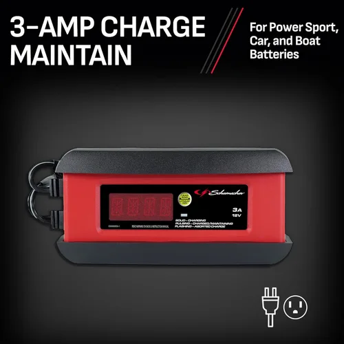Vista 5 de Schumacher Electric Cargador y mantenedor de batería de coche 3A, solución 3 en 1, para baterías de 12V Power Sport, automotriz y marina, SP1297