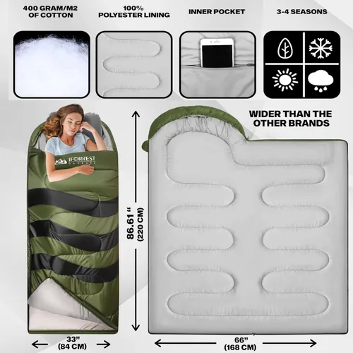 Vista 6 de IFORREST Sleeping Bag - Single-Person Cold Weather Camping Bed for Adults and Teens - 33/40in - Extra-Wide & Warm