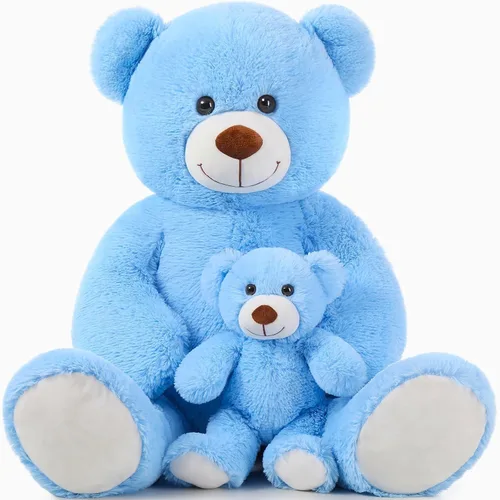 Vista 16 de MorisMos Oso de peluche gigante con corbata de 4 pies, 47 pulgadas, oso de peluche grande clásico, regalo para novia novio en cumpleaños, azul