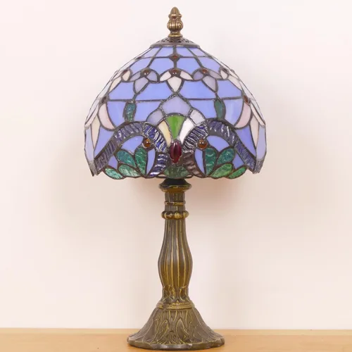 Vista 8 de Pequeña lámpara Tiffany Mini lámpara de mesa de vitral, lámpara de acento de mesita de noche, memoria, condolencias de 8 x 14.5 pulgadas