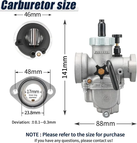 Vista 2 de NIBBI Carburador PE17mm para motor de motocicleta con brida de 80cc-100cc con jets de carburador para moto de cross, mini moto, Apollo moto
