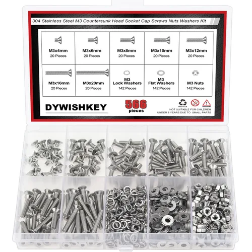 Vista 8 de DYWISHKEY - Juego de 566 piezas M2x 4/6/8/10/12/16/20mm tornillos de cabeza de botón, kit de tuercas y arandelas, tornillos M2, acero inoxidable 304