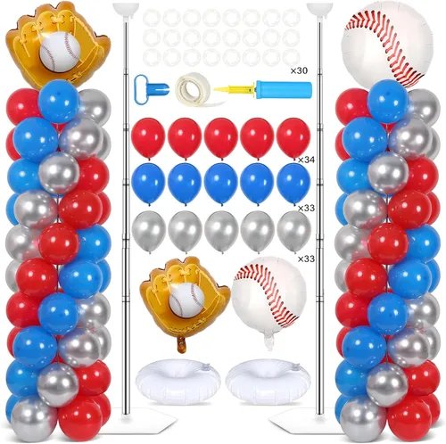 Vista 8 de Juego de 2 soportes de columna de globos nocturnos de película con 102 globos de aluminio de palomitas de maíz, soporte de torre ajustable de 5.57