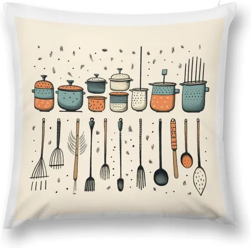 Vista 2 de Lindas fundas de almohada de terciopelo con estampado de olla y utensilios de cocina, 12 x 12 pulgadas, protector de almohada para el hogar, patio