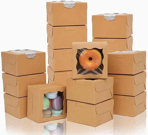 Vista 16 de Bakepacker 60 cajas de papel kraft para panadería con ventana de 6 x 6 x 3 pulgadas de grosor y resistentes cajas de pastelería de macarrones