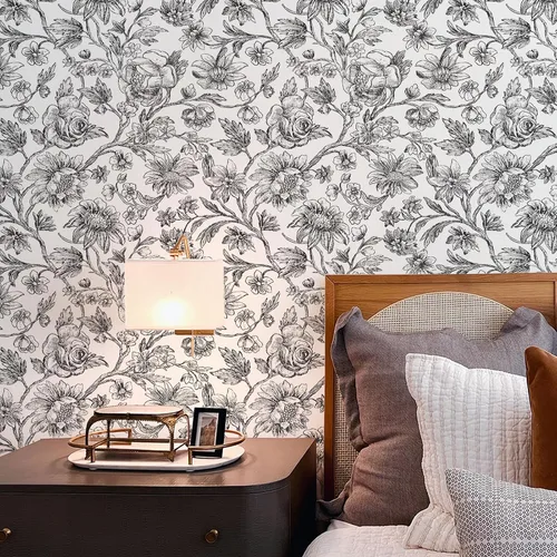 Vista 7 de Cohoo Home Papel tapiz floral en blanco y negro, papel de contacto para armarios y cajones, papel de contacto floral de girasol, autoadhesivo