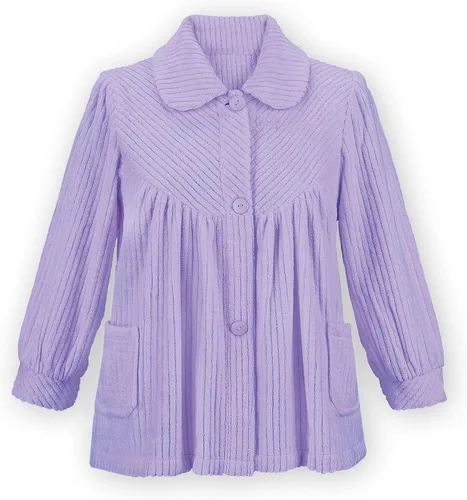 Vista 2 de Camisa de noche con botones suave de tela afelpada suave con bolsillos, ajuste cómodo y favorecedor sobre pijamas o camisón.