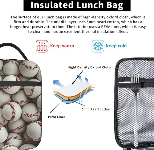 Vista 6 de Lonchera aislada para niños y adultos, lonchera de béisbol para el trabajo, picnic, escuela, viajes, senderismo, playa o pesca, bolsa de almuerzo