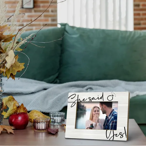 Vista 4 de FONDCANYON Marco de fotos de compromiso She Said Yes, regalos de compromiso para parejas recién comprometidas, regalos únicos para novios y novias