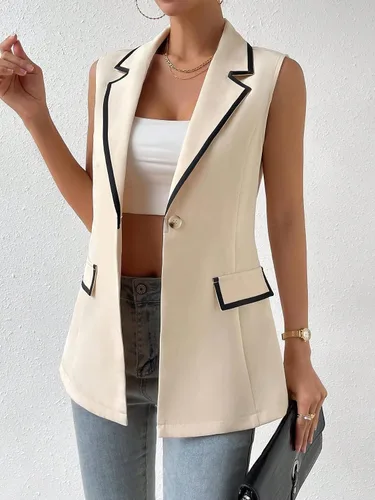 Vista 3 de WDIRARA Chaleco casual para mujer, con cuello en V, sin mangas, con botones frontales
