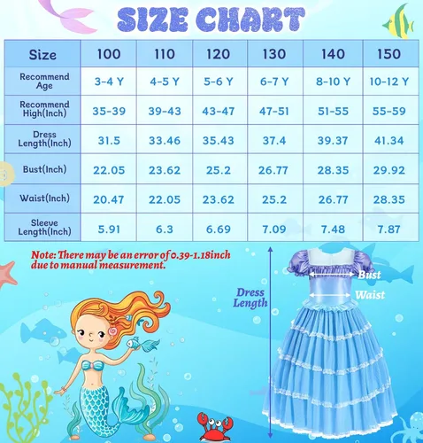 Vista 6 de Disfraz de Sirenita para niñas, disfraz de princesa sirena Ariel con accesorios