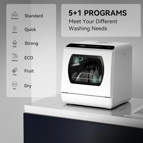 Vista 9 de Hermitlux Lavavajillas portátiles para encimera, 5 programas de lavado, mini lavavajillas con tanque de agua integrado de 5 litros para apartamentos