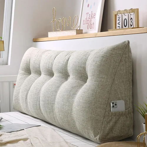 Vista 9 de Almohada triangular grande para cabecero de lectura, almohada de lino y algodón para sofá cama, cojín de apoyo de posicionamiento con funda Rosa