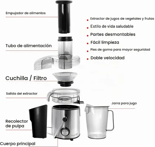 Vista 8 de MegaChef Máquina extractora de jugo de boca ancha con exprimidor centrífugo de acero inoxidable de doble velocidad, 3.5 tazas, plata cromada