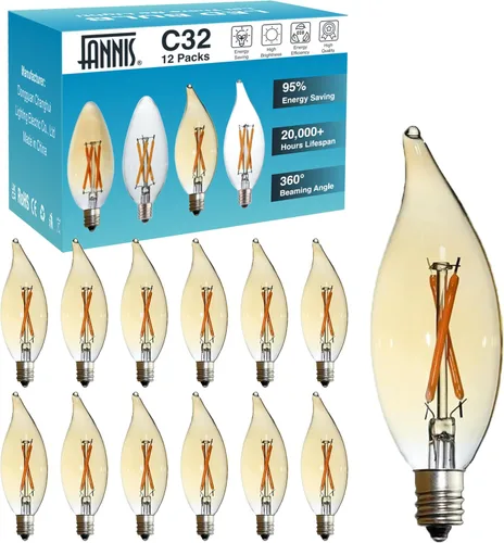 Vista 9 de Paquete de 6 bombillas LED de punta de llama C32 de reemplazo, 2 W equivale a 20 W, foco Edison de filamento cálido 2200 K, bombilla de candelabro