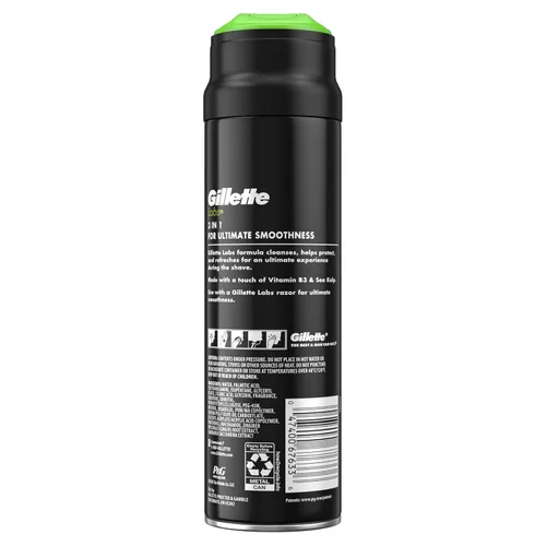Vista 10 de Gillette Labs - Gel de afeitar espumoso rápido para hombres, sin alcohol, tinte y parabenos con vitamina B3 y algas marinas, refresca y calma