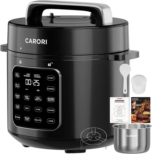 Vista 10 de CARORI Olla a presión eléctrica 9 en 1 de 6 cuartos, olla interior de acero inoxidable, cocina multifunción programable de 12 con diseño
