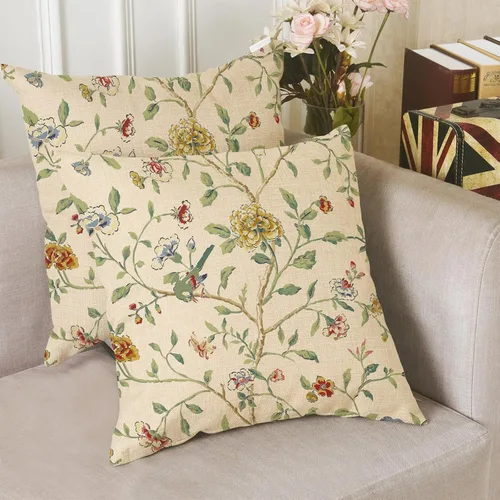 Vista 7 de eshabear Funda de almohada de 18 x 18 pulgadas, decoración del hogar, diseño de vid de viento chino, flor de algodón, funda de cojín para sofá