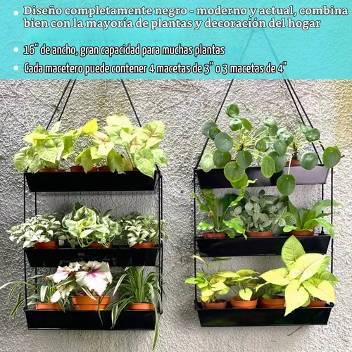 Vista 6 de LaLaGreen - Maceta escalonada de 16 pulgadas para plantas suculentas de Negro