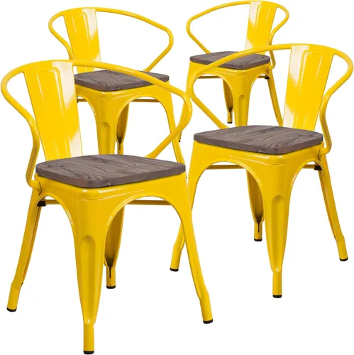 Vista 22 de Flash Furniture Silla de metal negro con asiento y brazos de madera