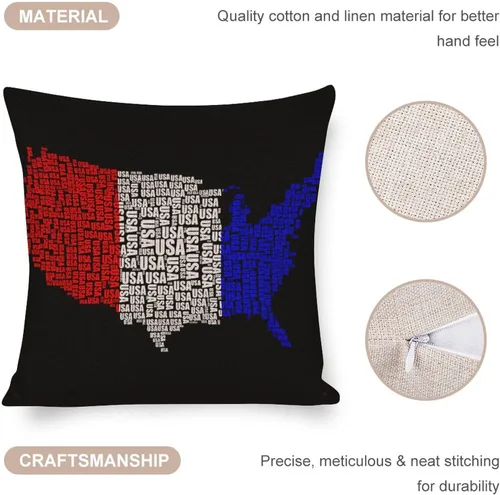 Vista 4 de Fundas de almohada de lino con mapa de la bandera de Estados Unidos, decoración del hogar al aire libre, 4 de julio, fundas de almohada